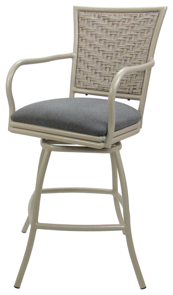 Outdoor/Indoor Swivel Bar Stool, Erin on Beige Frame, Set of 3, Dark Gray Linen, 26"