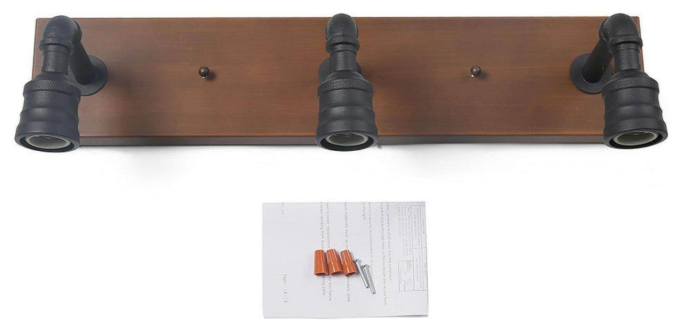 LALUZ 3-Light Black and Brown Water Pipe Farmhouse Bathroom Vanity Lights