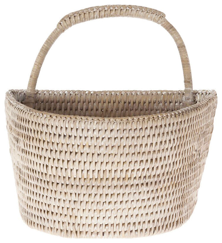La Jolla Handwoven Rattan Wall Basket, White-Wash
