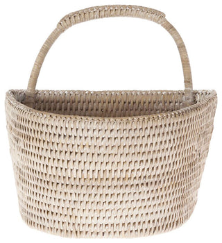 La Jolla Handwoven Rattan Wall Basket, White-Wash