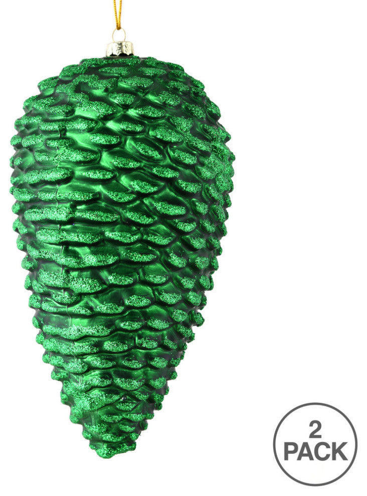 Vickermann187324D 10" Emerald Matte Glitter Pinecone Christmas Ornament
