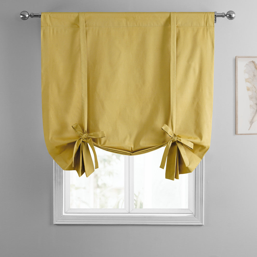 Solid Cotton Tie-Up Window Shade Single Panel, Light Ochre, 46wx63h