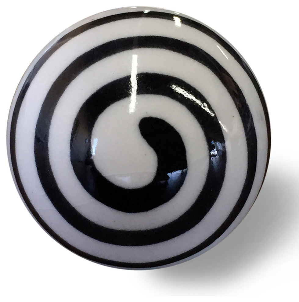 Knob-It Vintage Handpainted Ceramic Knobs, Set of 12, White/Black