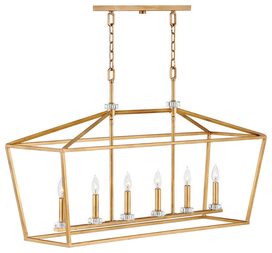 Hinkley Stinson Linear Chandelier, Distressed Brass, 6 Light