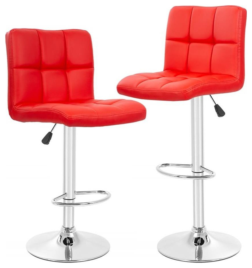 Pemberly Row Faux Leather Adjustable Red Bar Stools (Set of 2)
