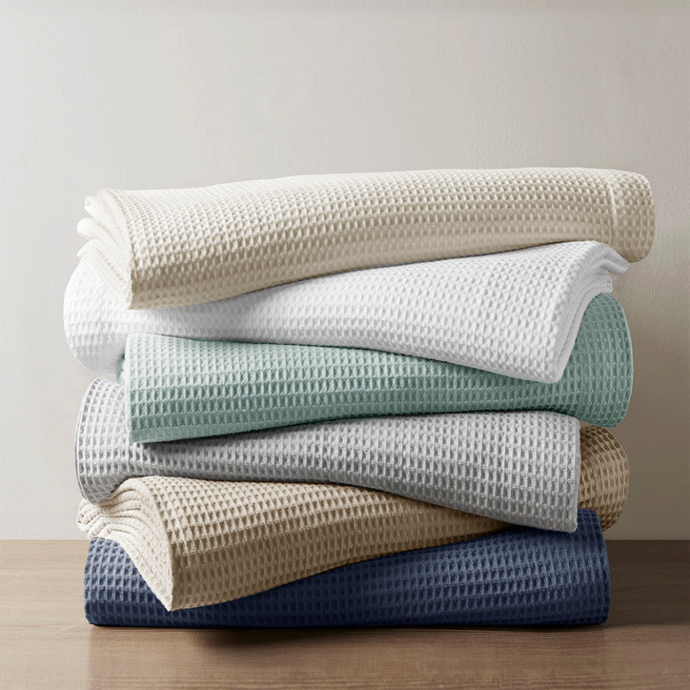 Beautyrest Cotton Waffle Weave Bedding Blanket, Indigo Blue
