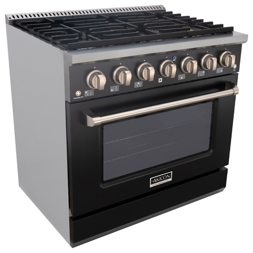 36" Slide-in Freestanding Gas Range & 5.2 Cu. Ft. Oven, 6 Burners. Matte Black, Matte Black & Stainless Steel
