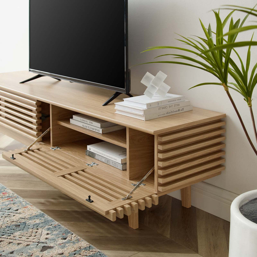 Media TV Stand Console Table, Wood, Brown Oak, Modern, Living Lounge Hospitality