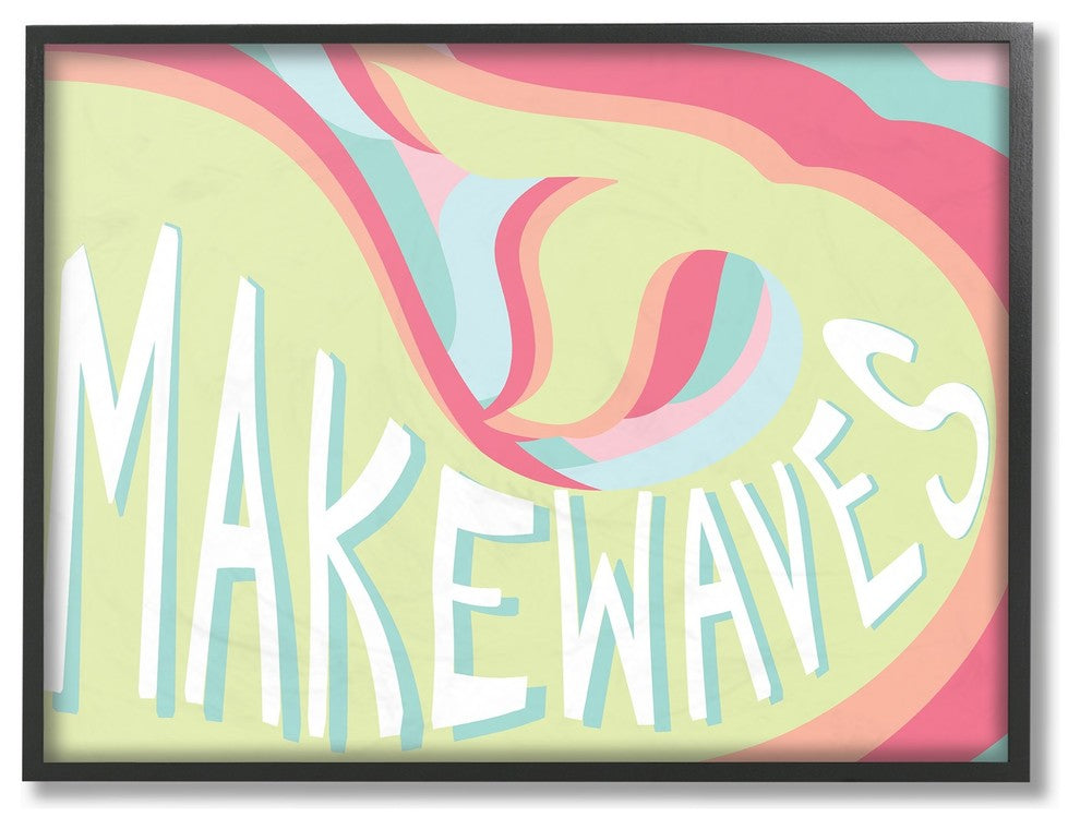 The Kids Room Make Waves Groovy Mermaid Typography Framed Giclee Art, 11"x14"
