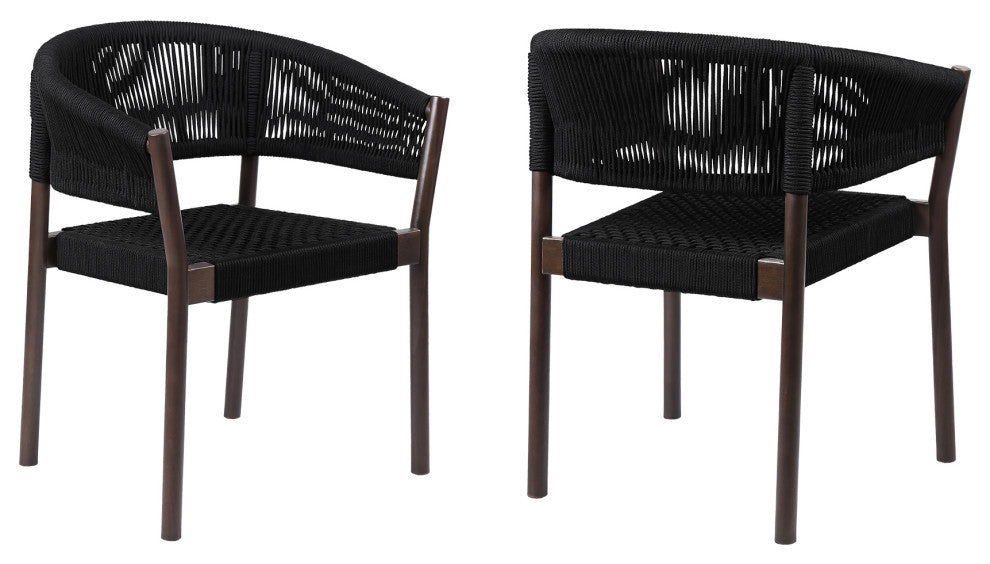 Doris Outdoor Dark Eucalyptus Wood and Black Rope Dining Chair Set of 2