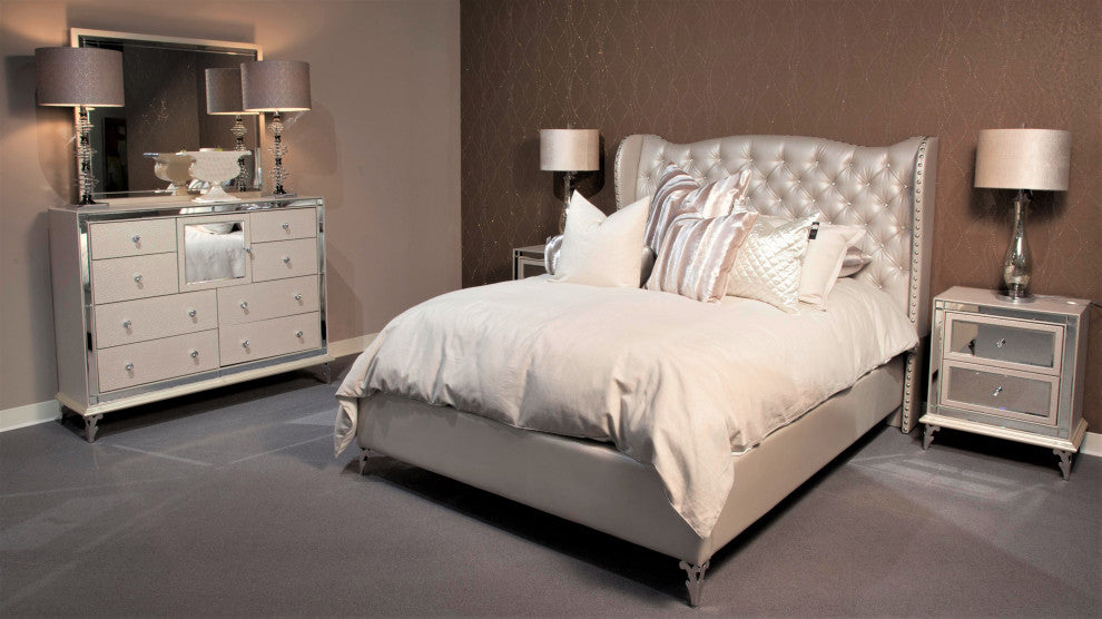 AICO Michael Amini Hollywood Loft Queen Upholstered Platform Bed Frost