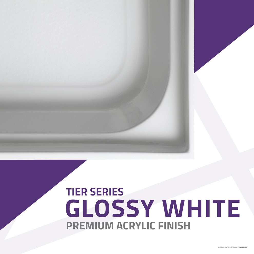 ANZZI Tier 32"x60" Center Drain Single Threshold Shower Base, White, 32"x60", Left Drain