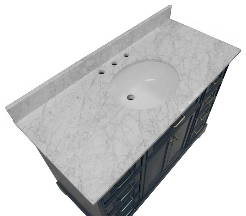Aria 48" Bathroom Vanity, Marine Gray, Carrara Marble