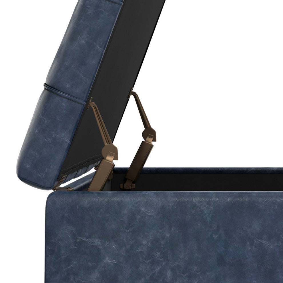 Harrison Large Square Coffee Table Storage Ottoman, Denim Blue