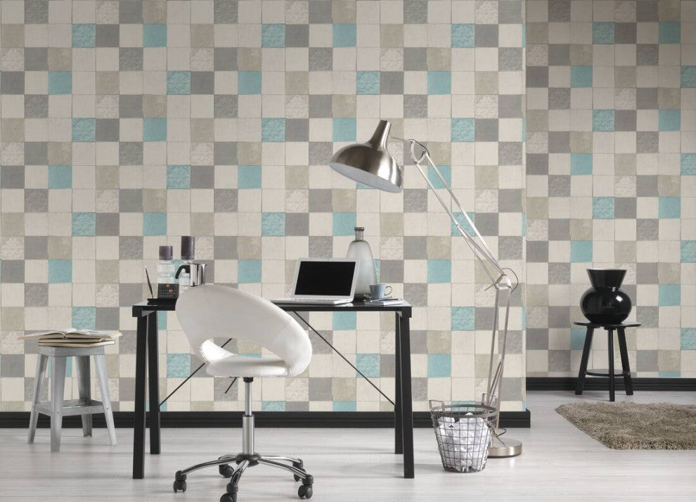 Tile Textured Wallpaper Featuring Floral And Plain Pattern, 374061