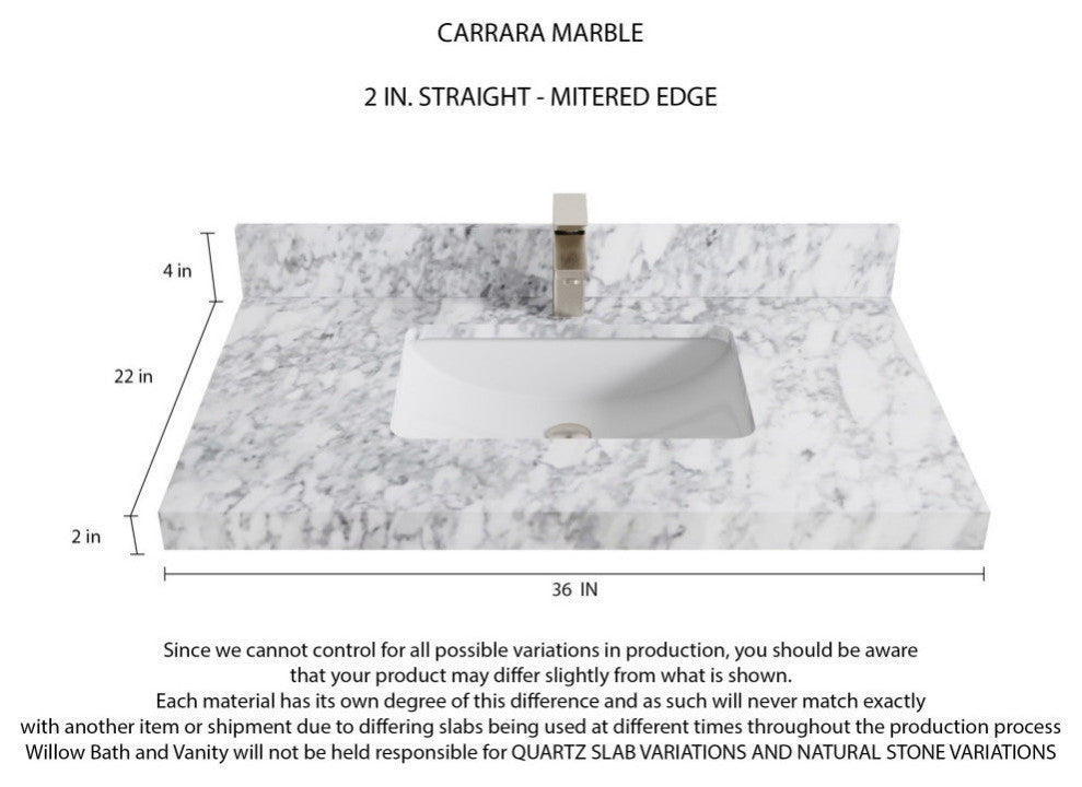 Pasadena 36 Center Sink Bath Vanity in Light Natural Teak 2" Carrara Marble
