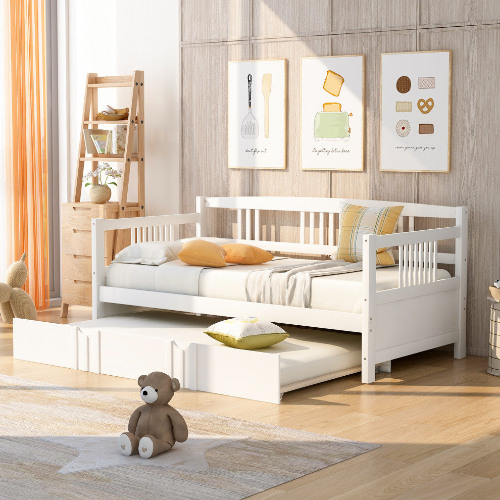 Gewnee Twin Size Wood Daybed with Twin Size Trundle in White