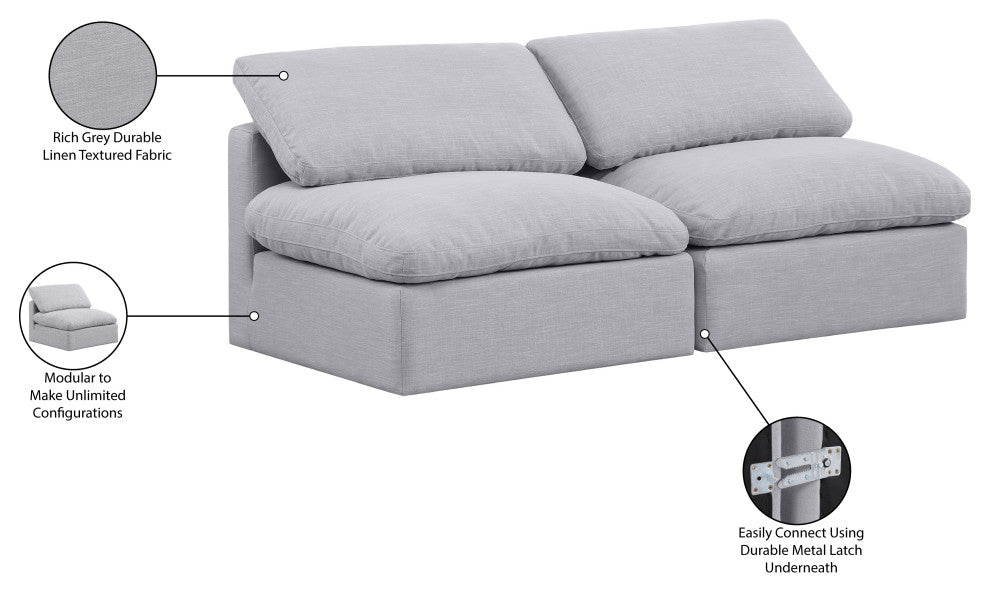Indulge Upholstered Modular Sofa, Grey, 2-Piece: 2 Armless Chair, Down Stuffed Linen Textured Fabric