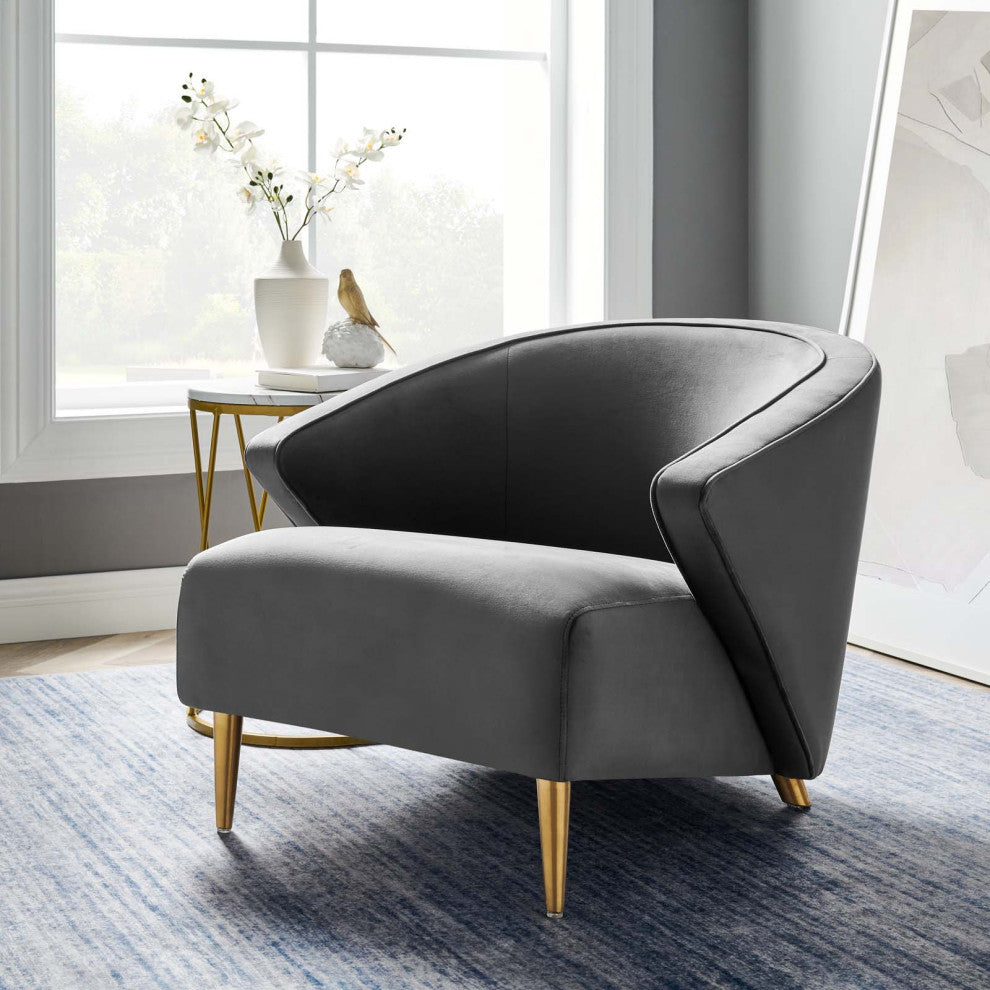 Armchair Accent Chair, Gray, Velvet, Modern, Mid Century Hotel Lounge Cafe