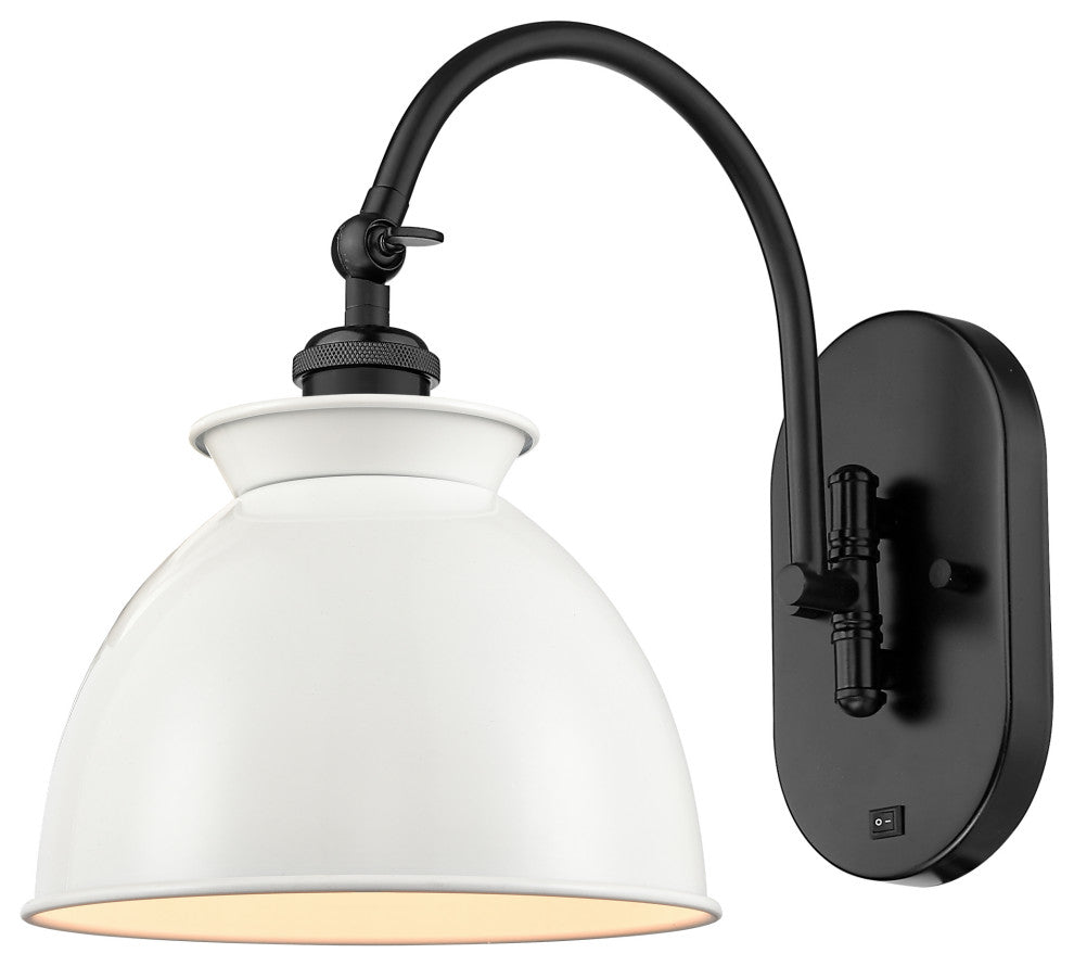 Adirondack Sconce, Matte Black, Glossy White, Incandescent