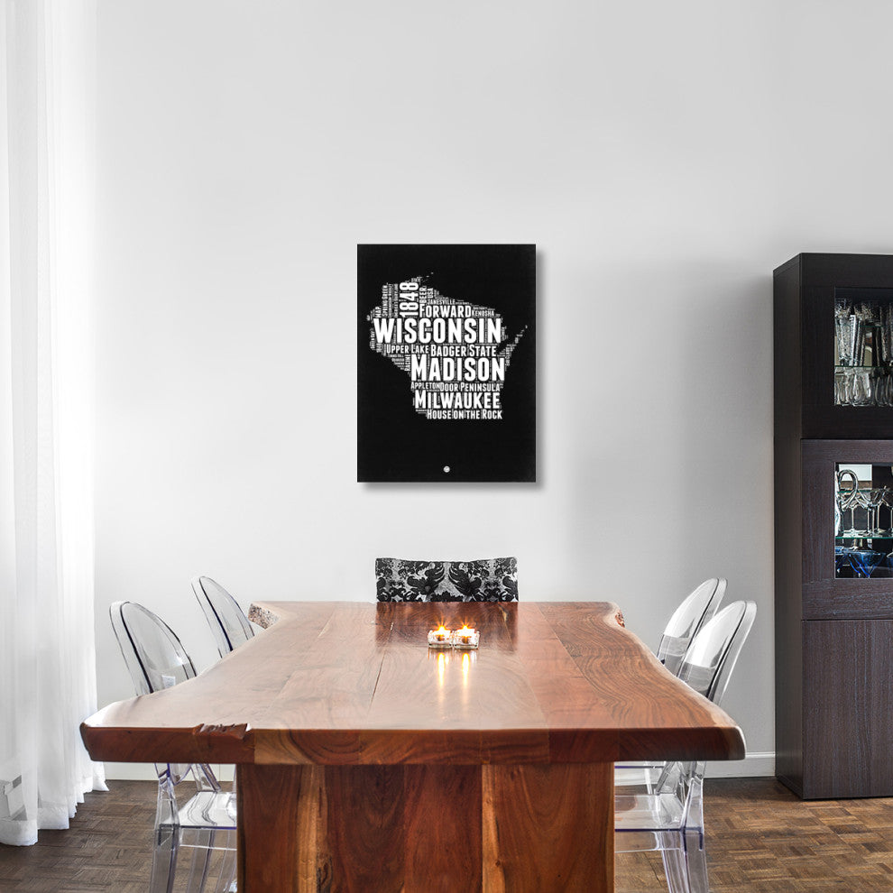 "Wisconsin Black and White Map" Fine Art Print
