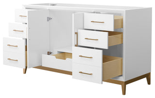 Amici 60" White Single Vanity, No Top, No Sink, Satin Bronze Trim