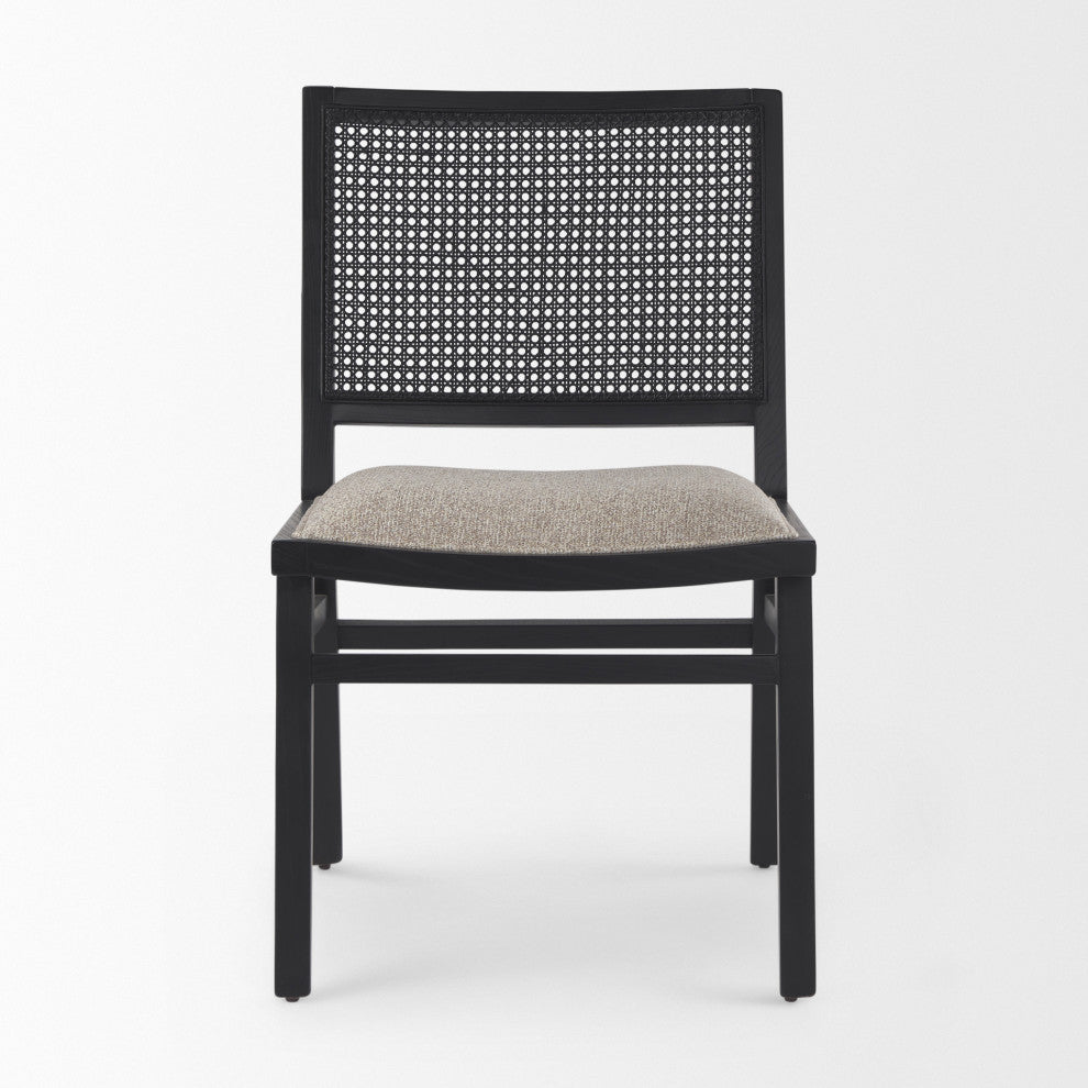 Wynn Beige Fabric With Cane Back And Black Wood Frame Dining Chair (Set of 2)