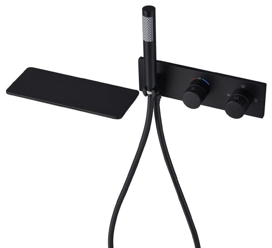Wasser ™ Waterfall Bathroom Faucet with Handheld Shower Set, Matte Black
