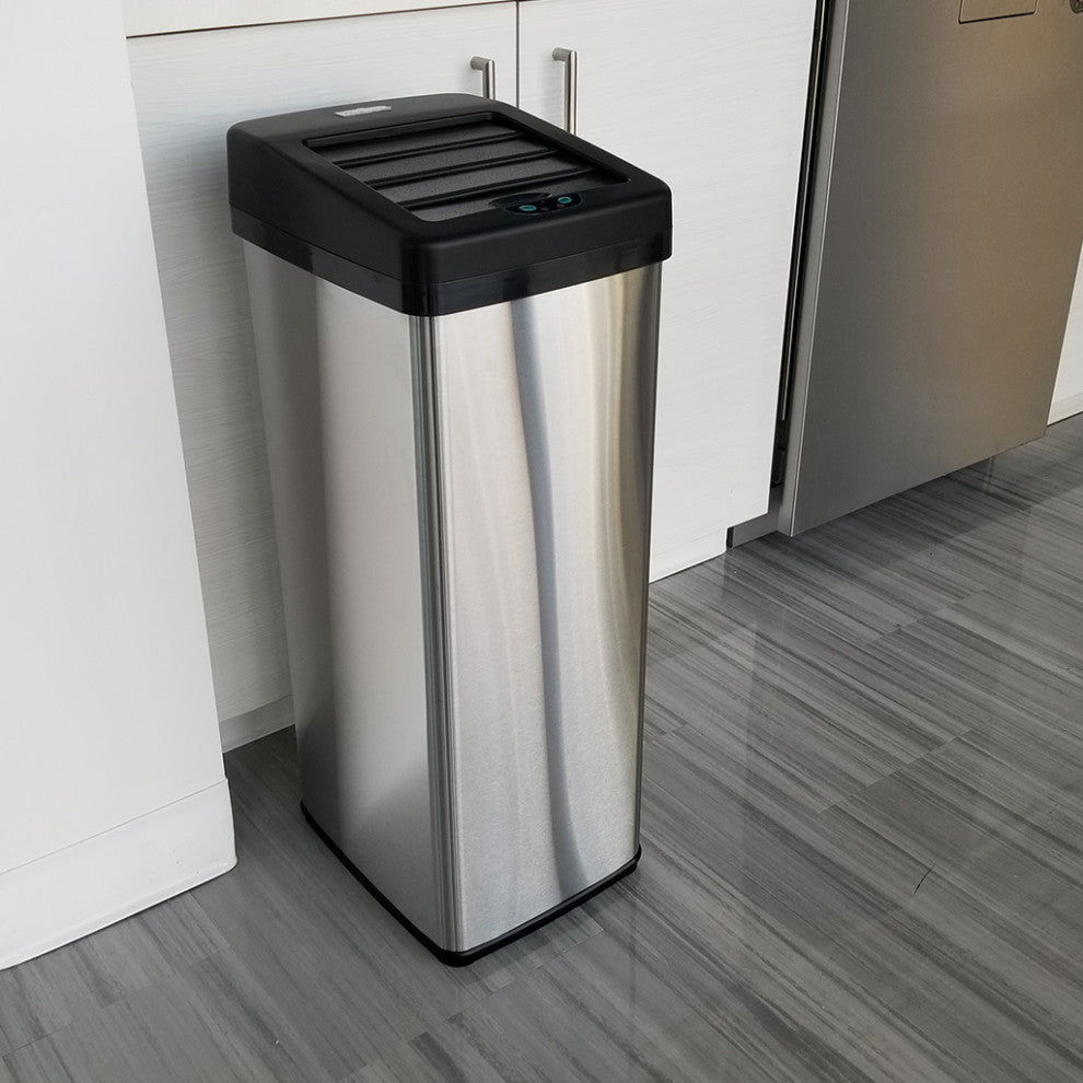 iTouchless 14 Gal Retracting Lid Sensor Trash Can + Odor Filter, Stainless Steel