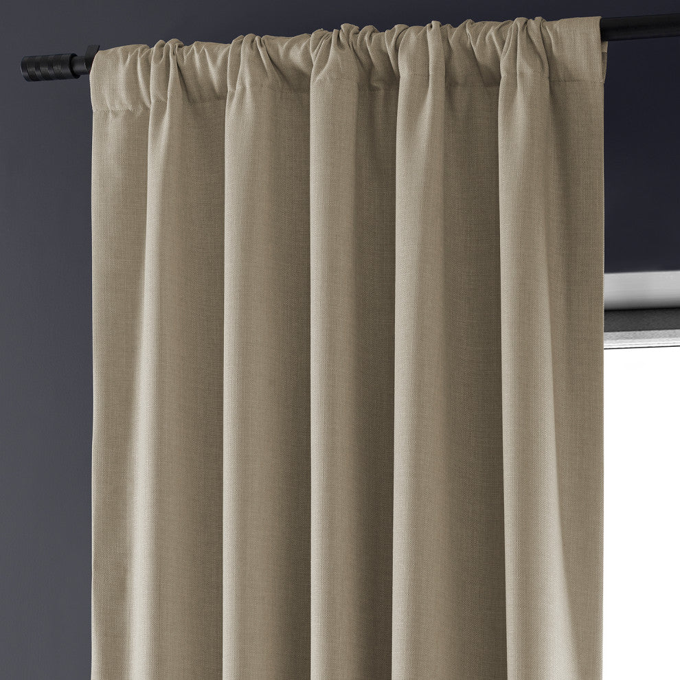 Signature Faux Linen Blackout Curtain Single Panel, Safari Tan, 50"w X 108"l