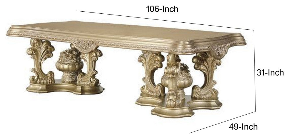 Benzara BM266446 Dining Table With Hollow Carving, Gold Finish