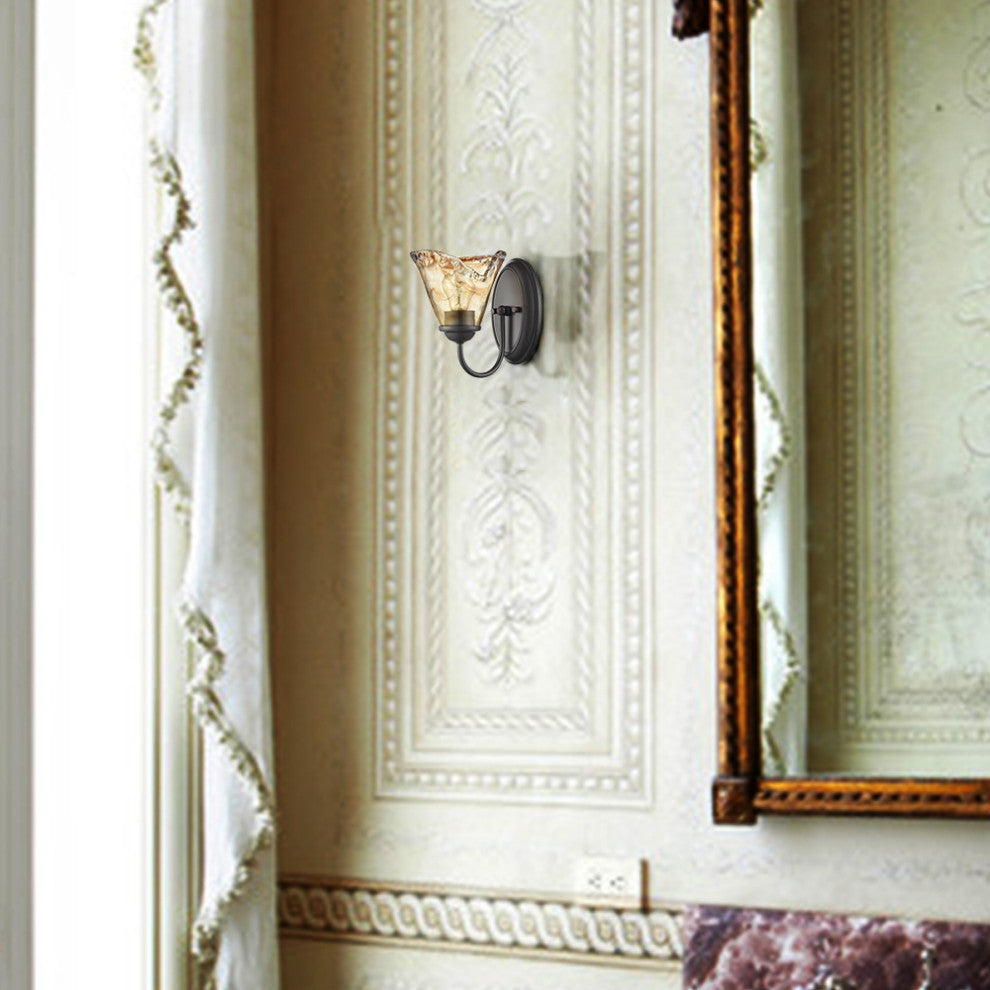 Rustic Wall Sconces Set of 2 With Amber Glow Glass