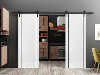 Sturdy Double Barn Door 84 x 80 with | Planum 0016 White Silk with  | 14FT