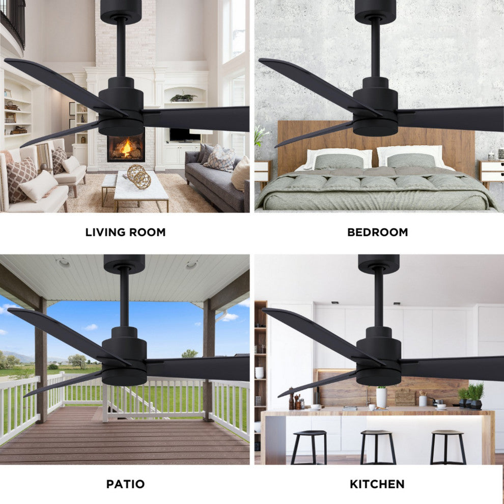 Alessandra Ceiling Fan, Matte Black, 42", Matte Black Blades, No Light Kit