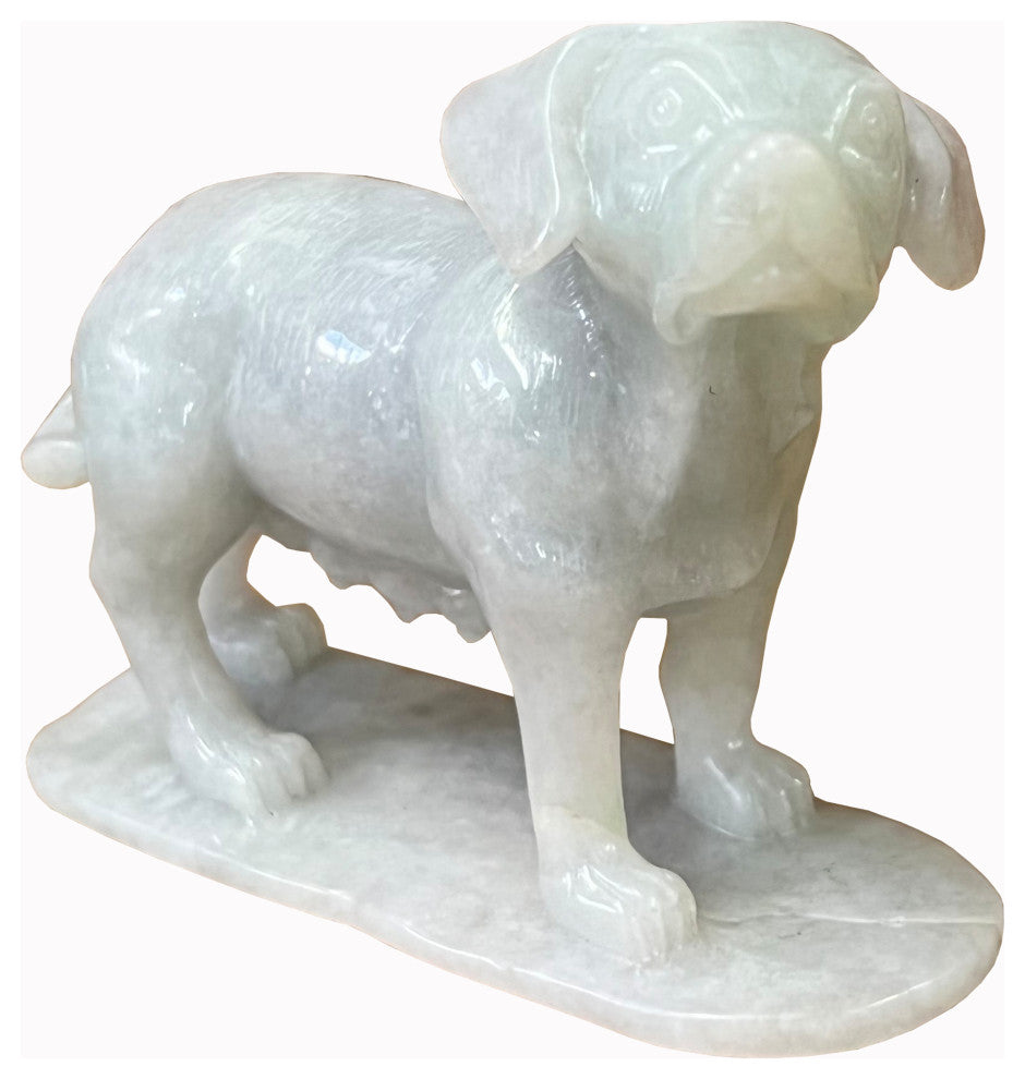 Chinese White Jade Color Stone Puppy Dog Display Figure Hws2389