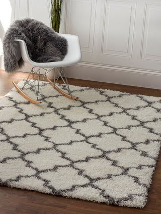 Dubach Morrocan Trellis Shag Rug - White and Gray - 3' 2" X 5'