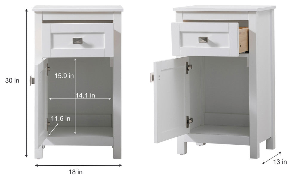 18" Wide Bathroom Storage Freedstanding Cabinet, White