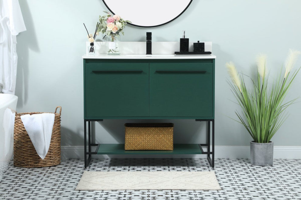 Sue 40" Single Bathroom Vanity, Green, With Backsplash