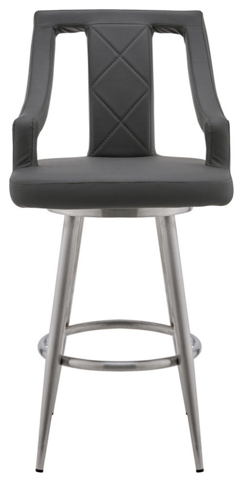Maxen 26" Gray Faux Leather and Brushed Stainless Steel Swivel Bar Stool