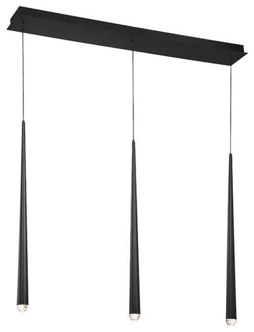 Cascade LED 3-Light Crystal Linear Chandelier 3500K, Black