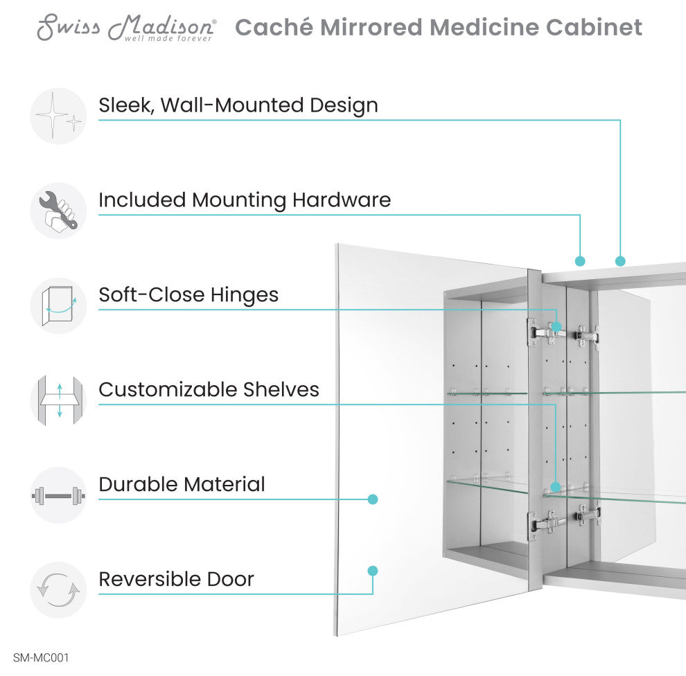 Cache 20"x30"Mirrored Aluminum Medicine Cabinet