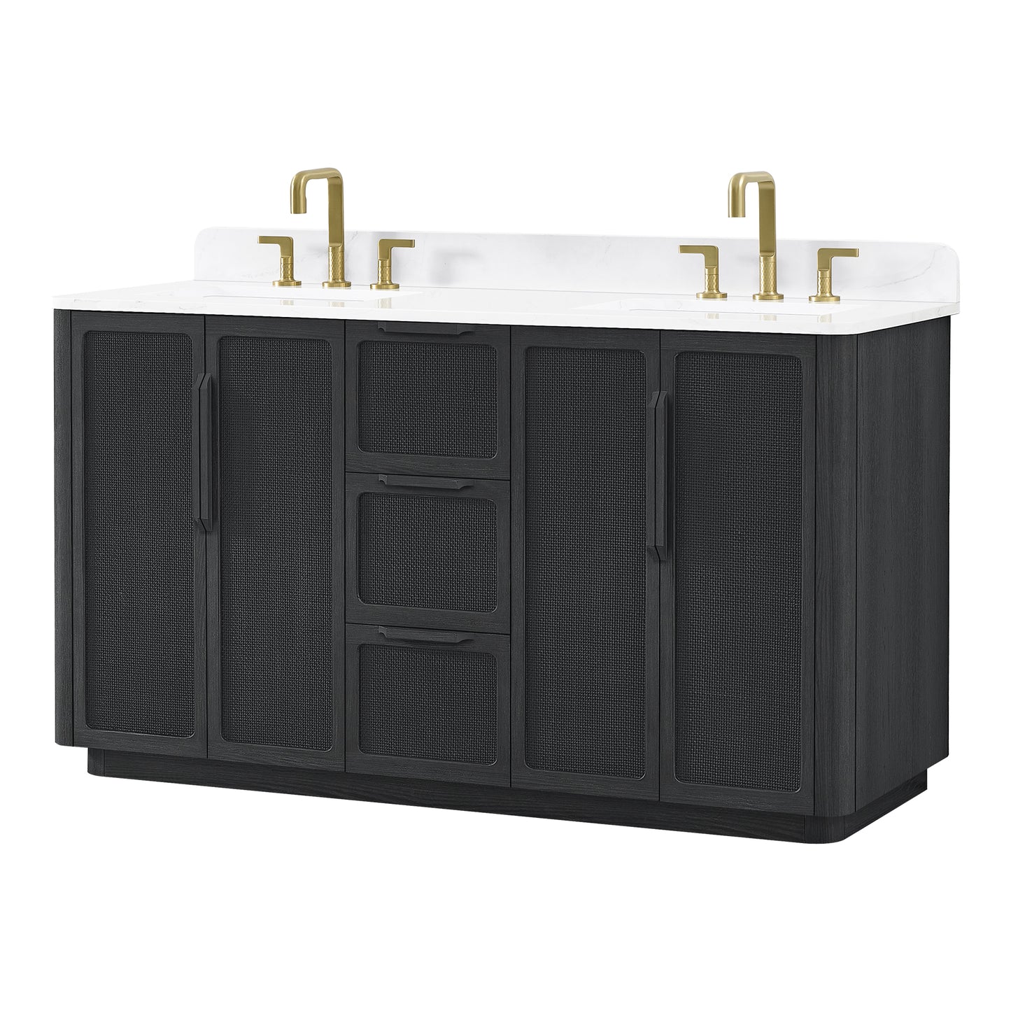 Busan Bath Vanity, Quartz Top No Mirror, Oak Classic Black, 60", Double Vanity