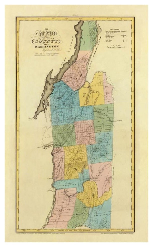 "New York - Washington County, 1829" Print by David H. Burr, 24"x38"