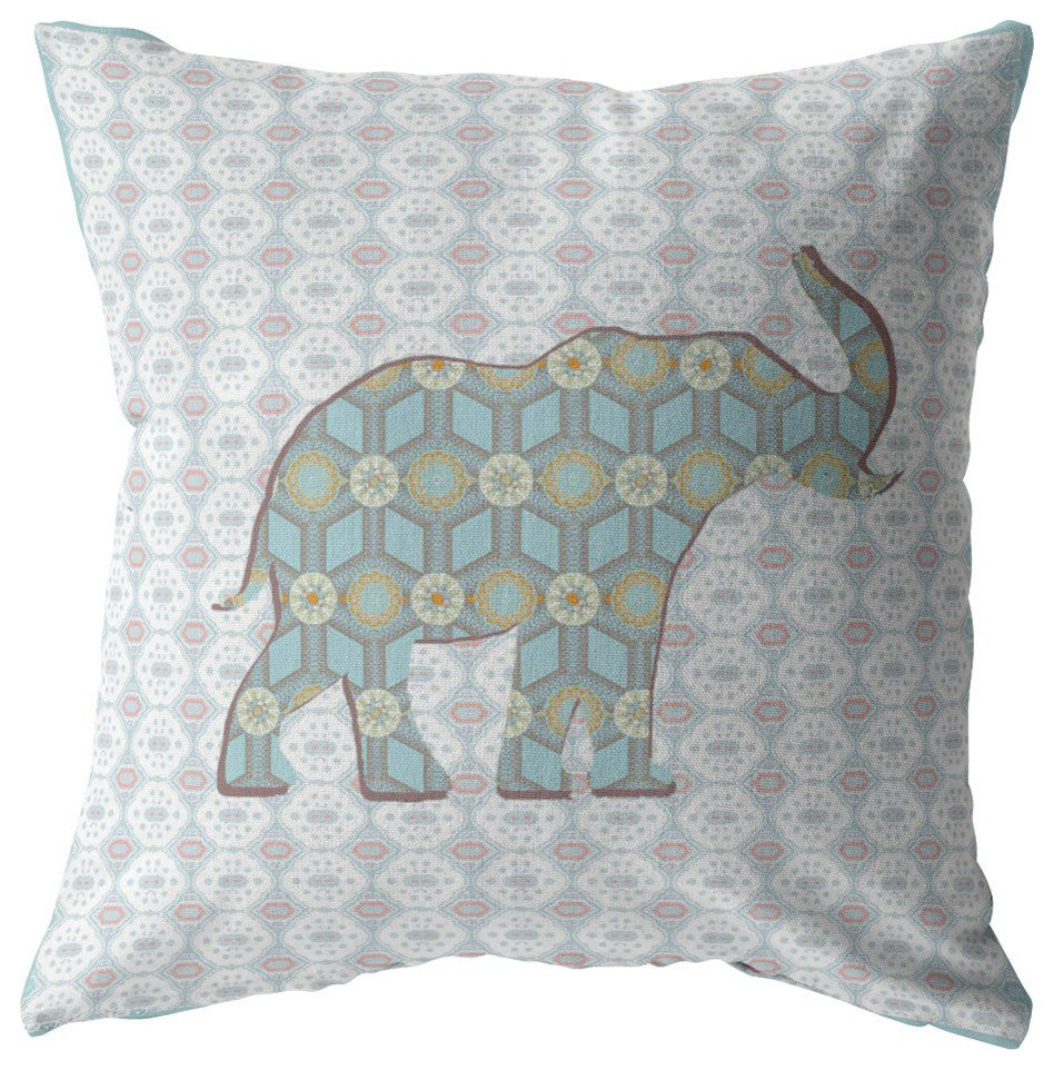 20" Blue Elephant Decorative Suede Throw Pillow