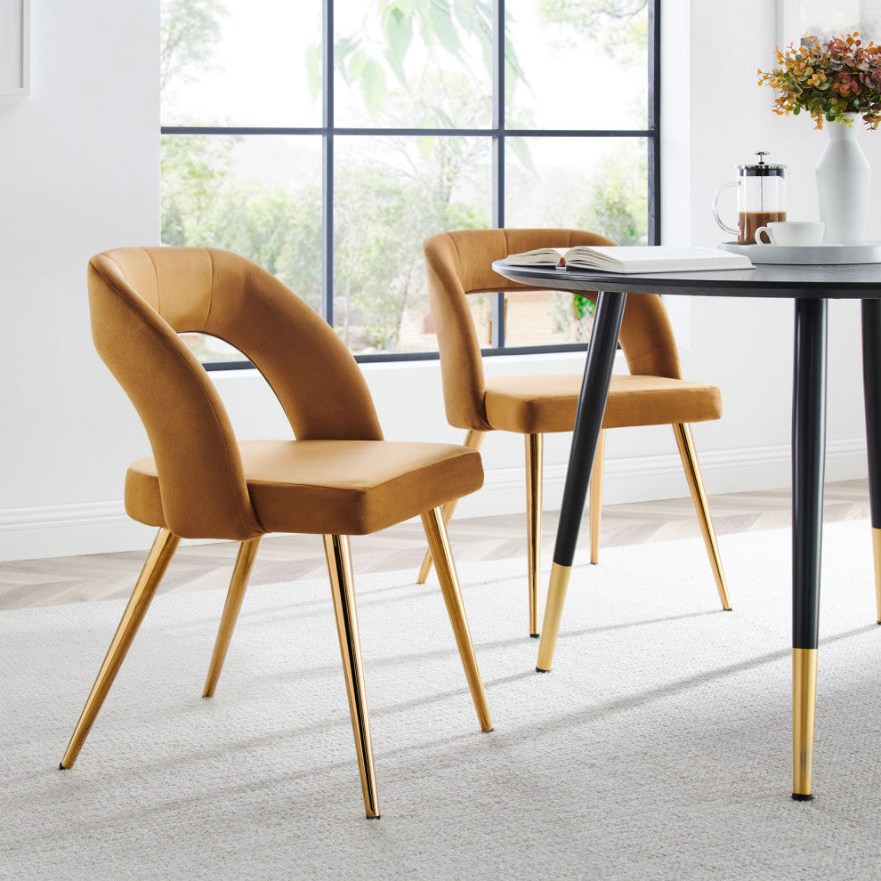 Marciano Performance Velvet Dining Chair Set of 2 Gold Cognac -6030