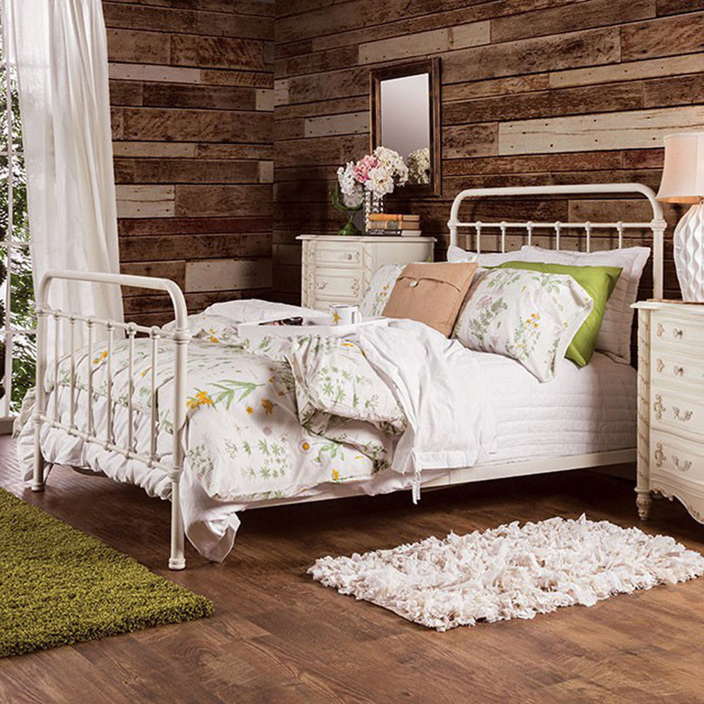Benzara BM123719 Modern Full Size Metal Platform Bed, White