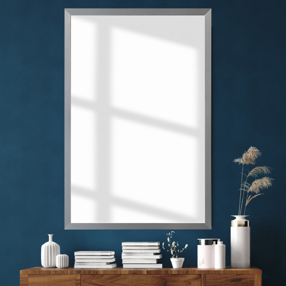 Ellis Framed Wall Mirror, Satin Nickel, 26"x32"
