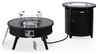 LeisureMod Walbrooke Round Fire Pit Table and Tank Holder With Slats, Black
