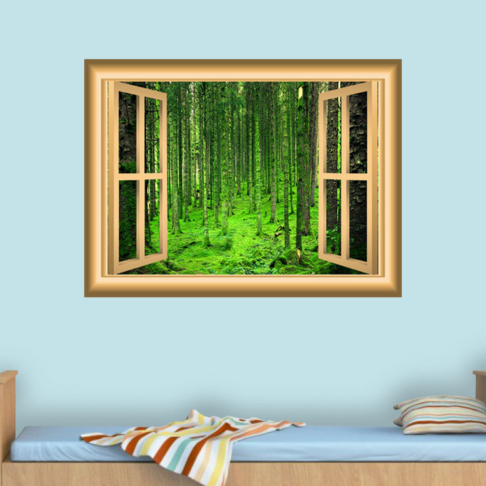 3D Forest Wall Decals Nature Window Peel and Stick Mural, 18"x22"