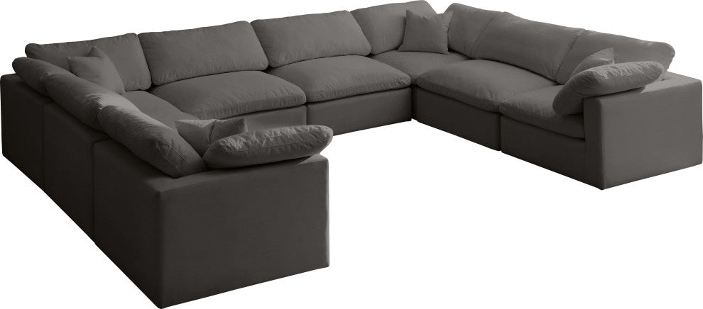 Plush Velvet / Down Standard Comfort 8-Piece U-Shaped Modular Sectional, Grey